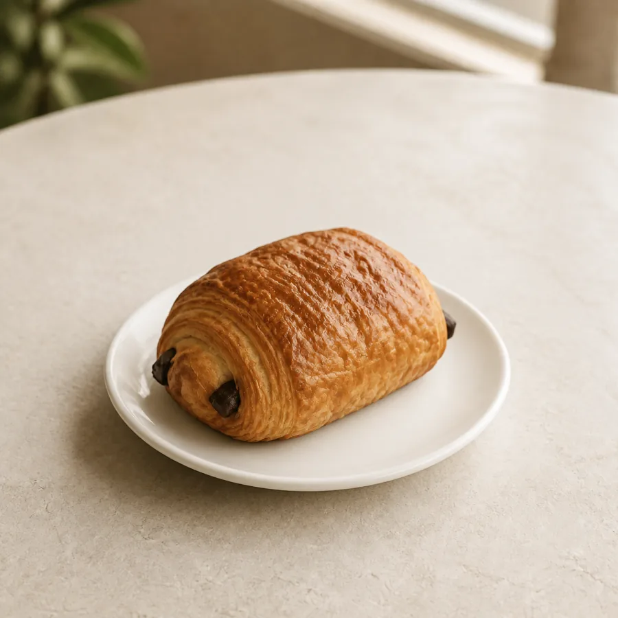 A chocolate croissant on a plate